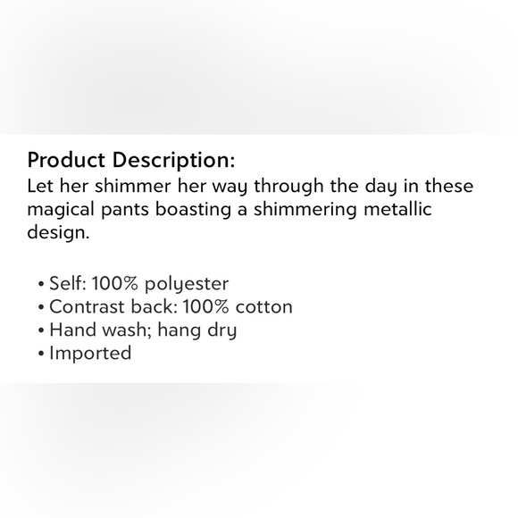 Green metallic girls pants - Picture 3 of 3